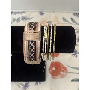 Bohemian Woven Bangle Bracelet Tribal Pattern With Beaded Metal Bangle Bracelets